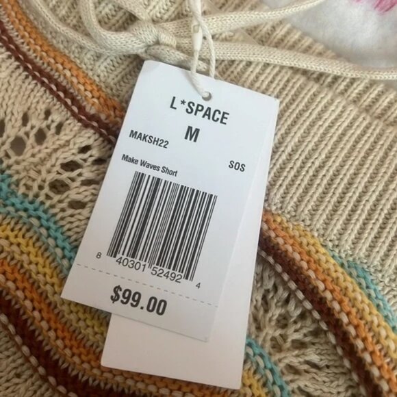 NWT L*SPACE Make Waves shorts crochet knit rainbow beige cover up swim resort - Picture 5 of 6